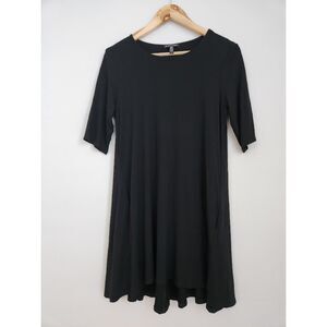 Eileen Fisher Black Elbow-Sleeve Swing Dress | Size S